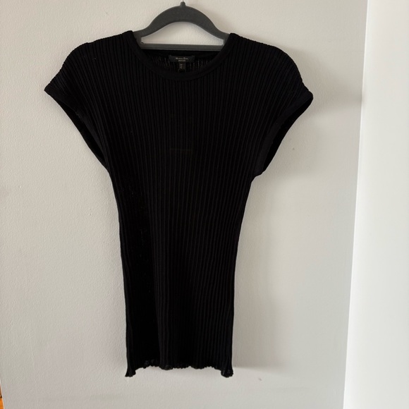 Massimo Dutti Open Knit Ribbed Crew Neck Black Top Size L NWT - Picture 6 of 11